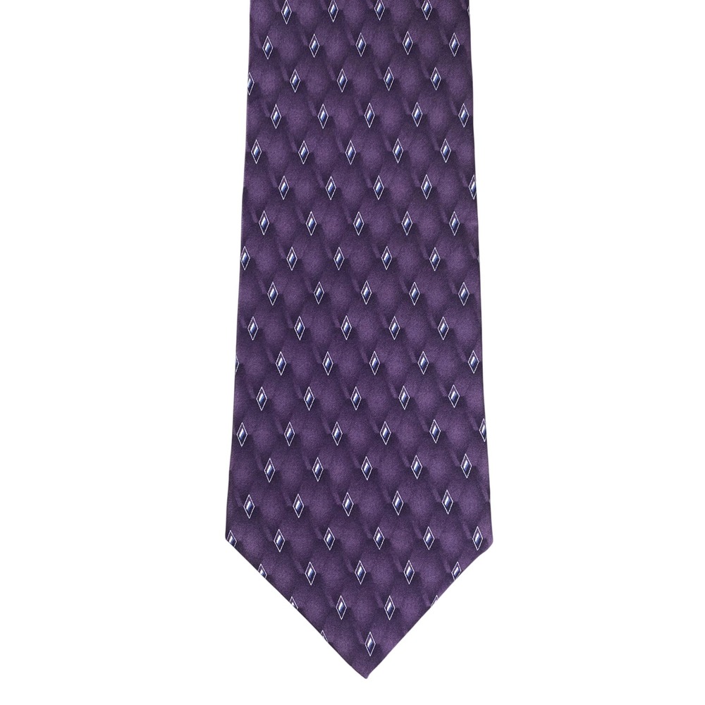 VTG Savile Row Mens Silk Tie Dark Purple Diamond Geometric Foulard USA 56.5x4